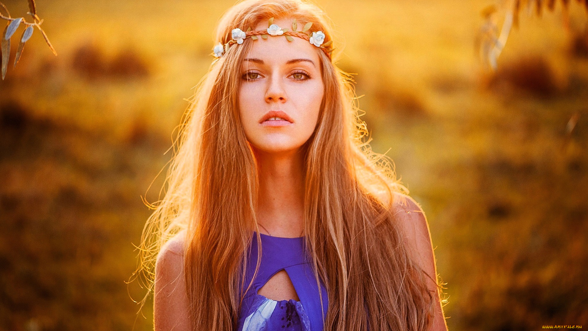 девушки, -, лица, , портреты, блондинка, венок, топ, осень