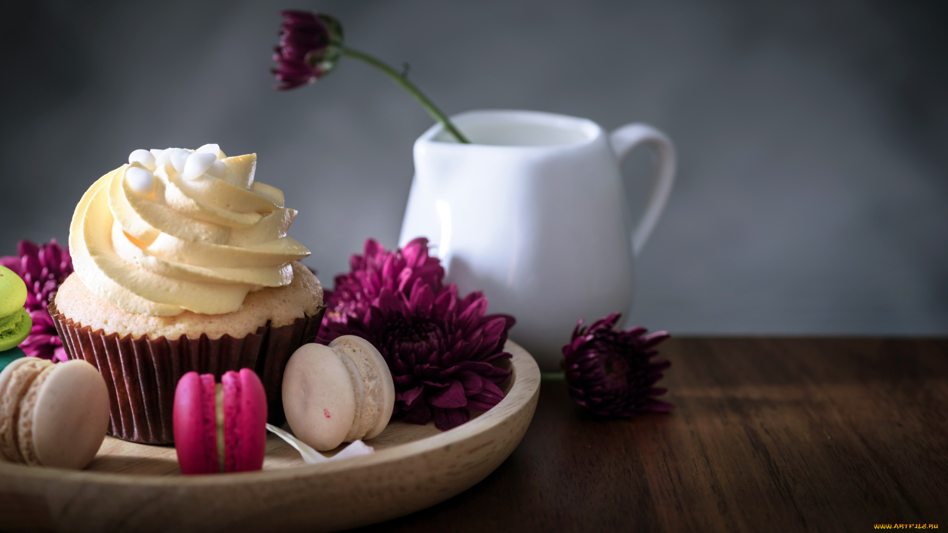 еда, пирожные, , кексы, , печенье, макаруны, панкейк, крем, георгины