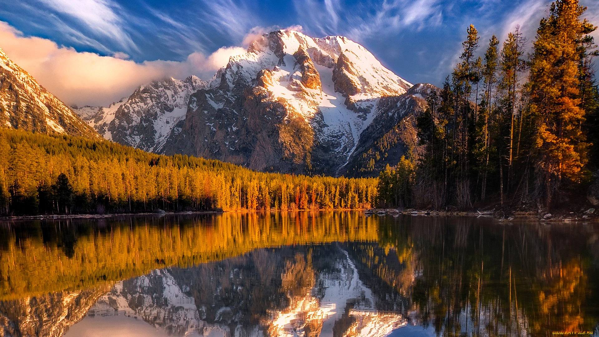 природа, реки, озера, горы, облака, лес, осень, озеро