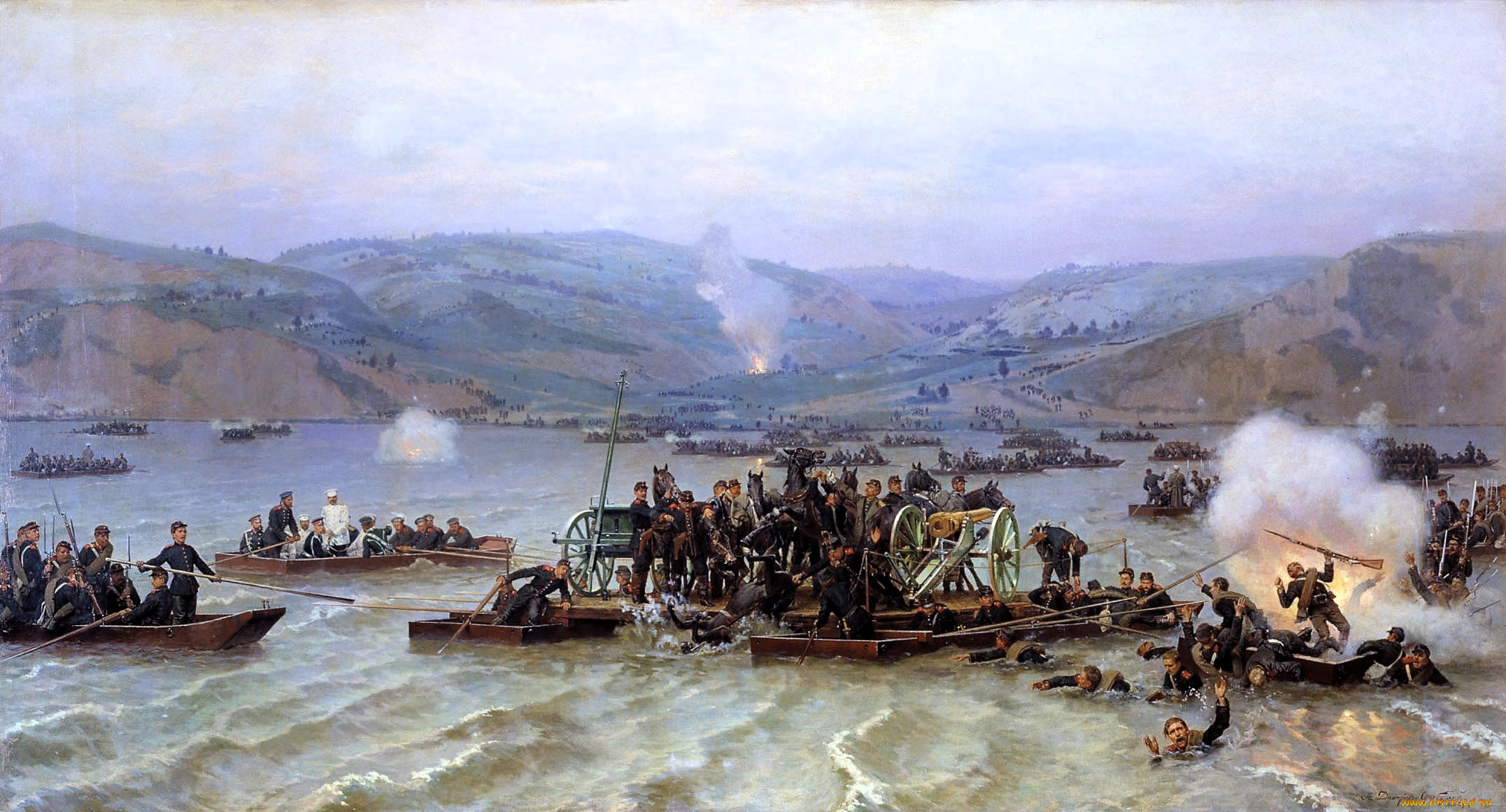 рисованное, николай, дмитриев-оренбургский, горы, река, переправа, войска