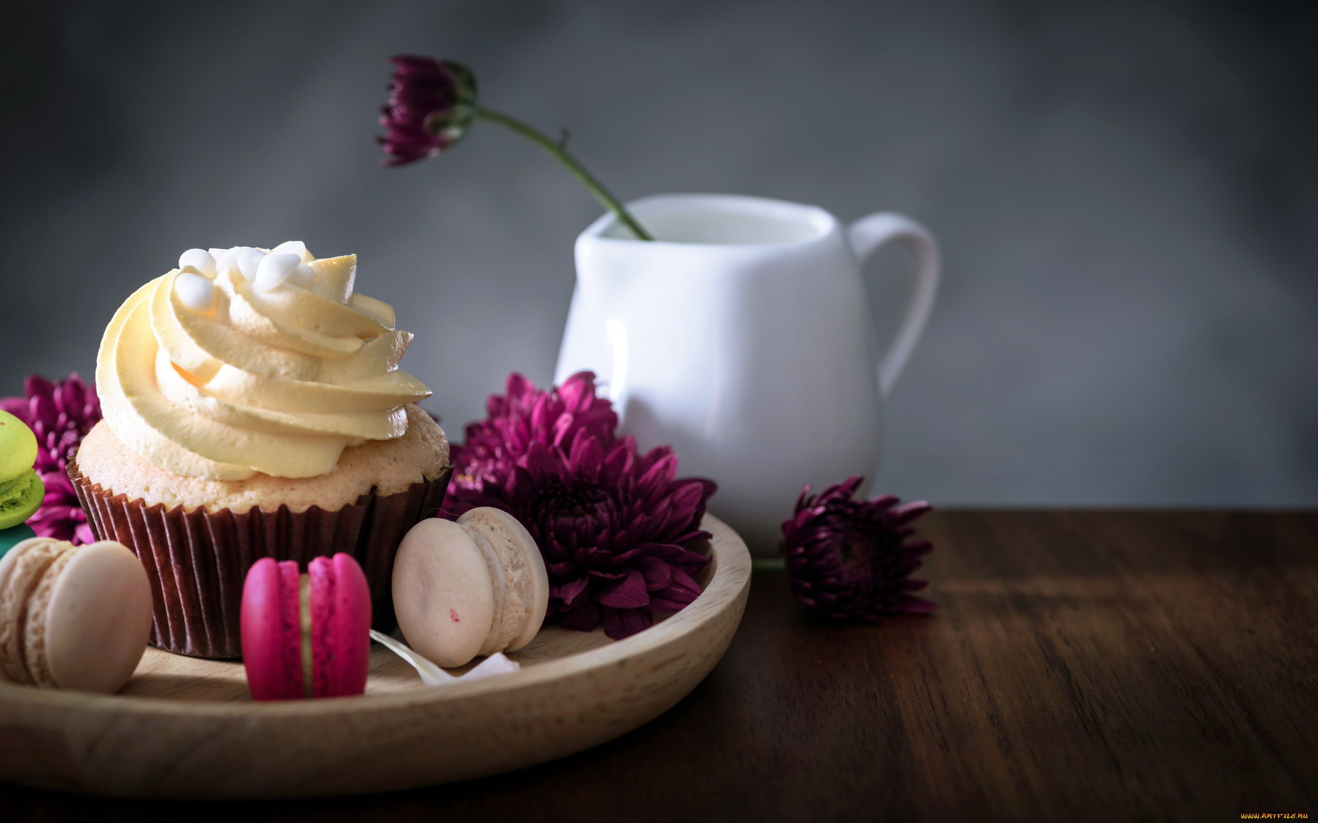 еда, пирожные, , кексы, , печенье, макаруны, панкейк, крем, георгины