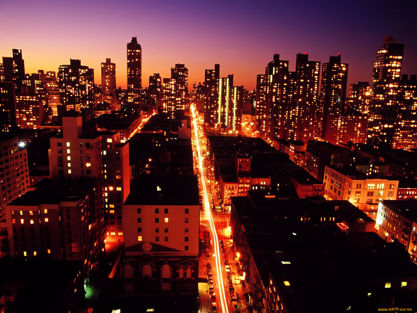 города, огни, ночного