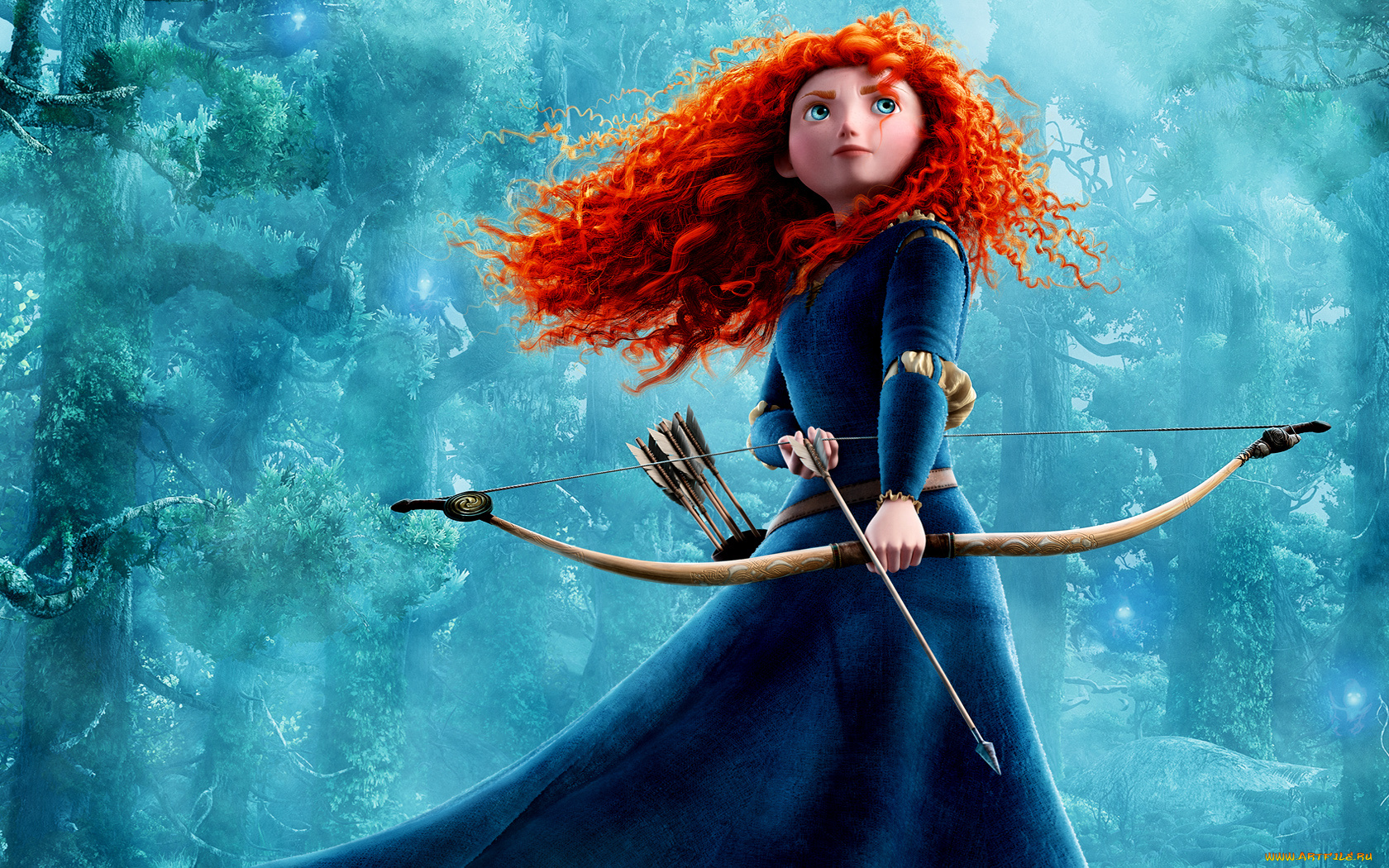 храбрая, сердцем, мультфильмы, brave, лук, стрела, лес
