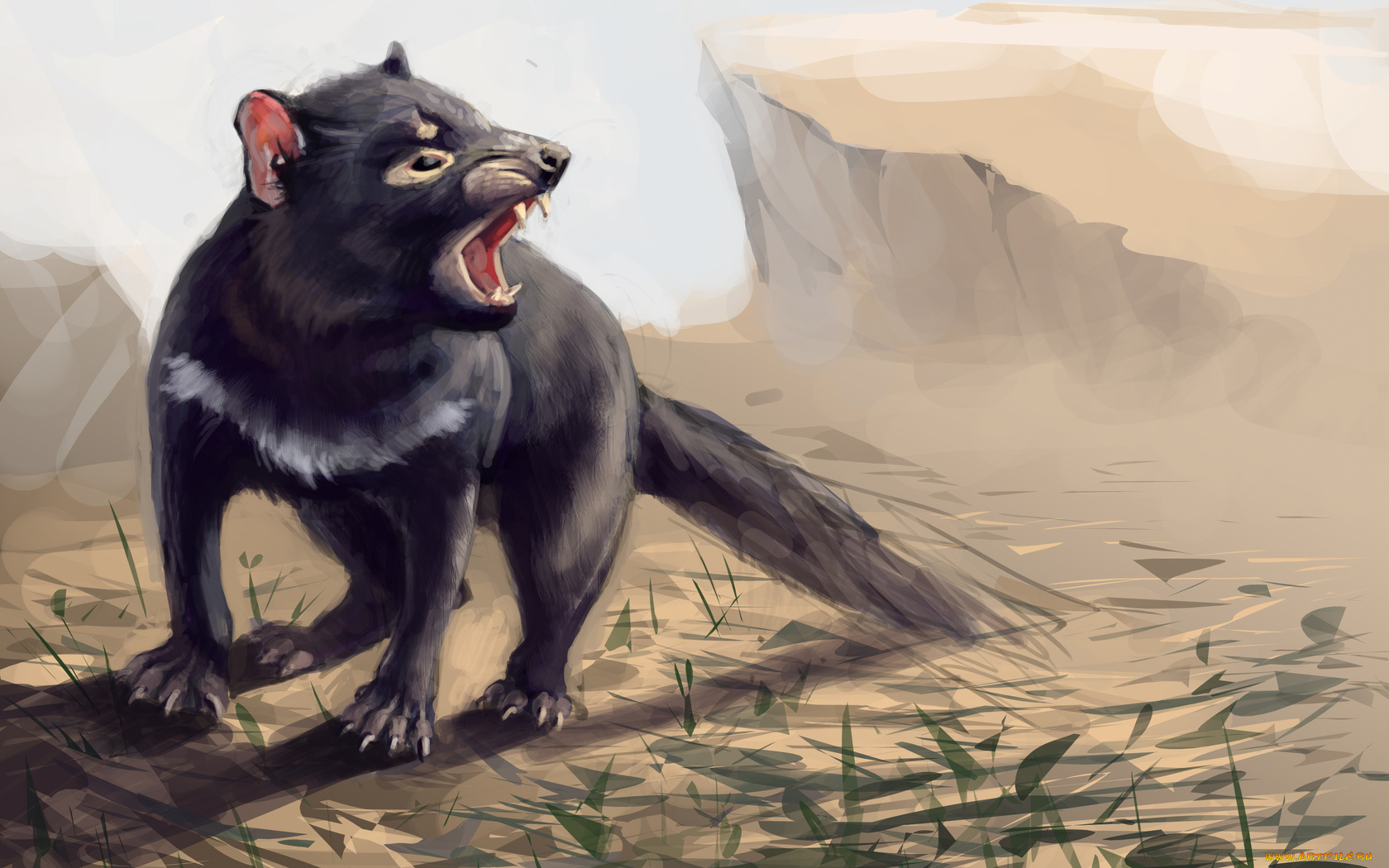 рисованные, животные, оскал, трава, клыки