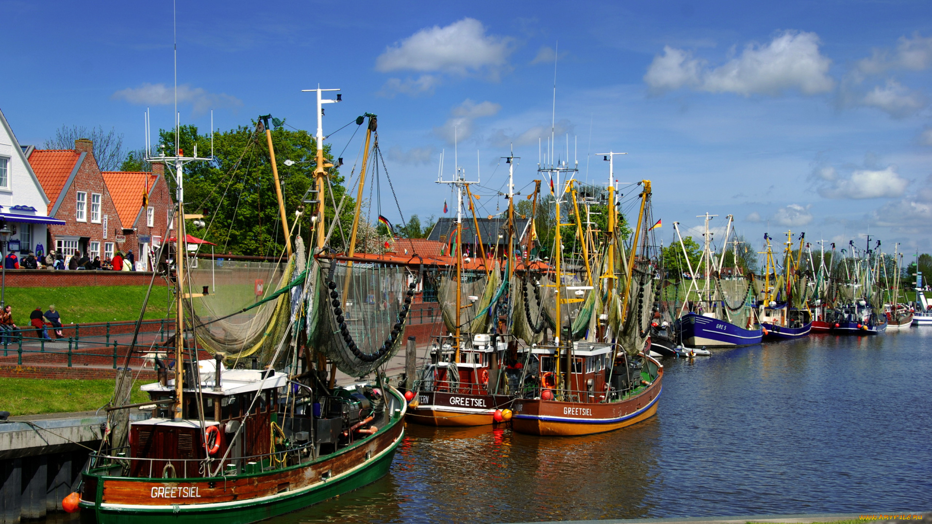 германия, крумхёрн, корабли, баркасы, буксиры, суда, река