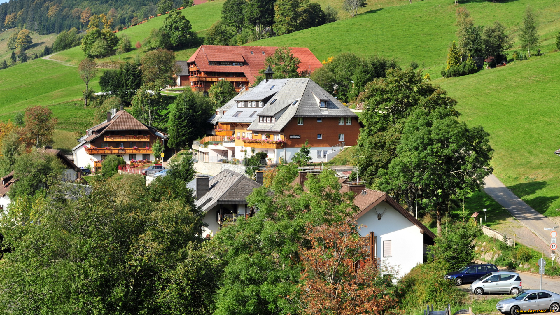 германия, тодтнау, города, пейзажи, дома, горы, поля