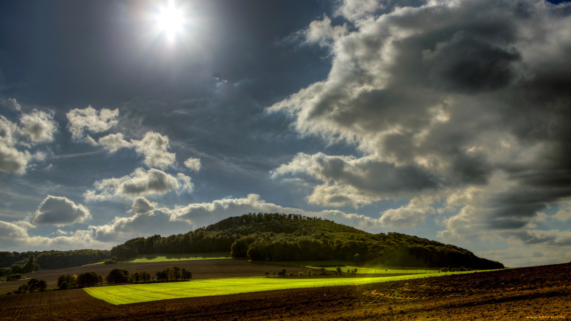 германия, вассенах, природа, поля, луна, облака