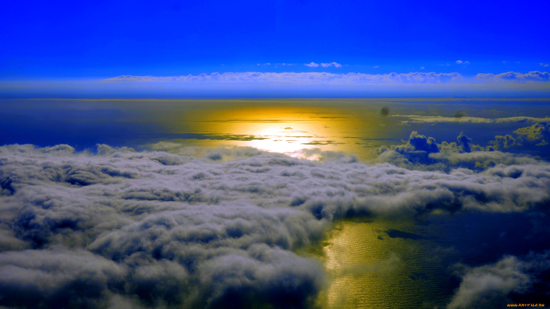 природа, облака, простор, океан, закат