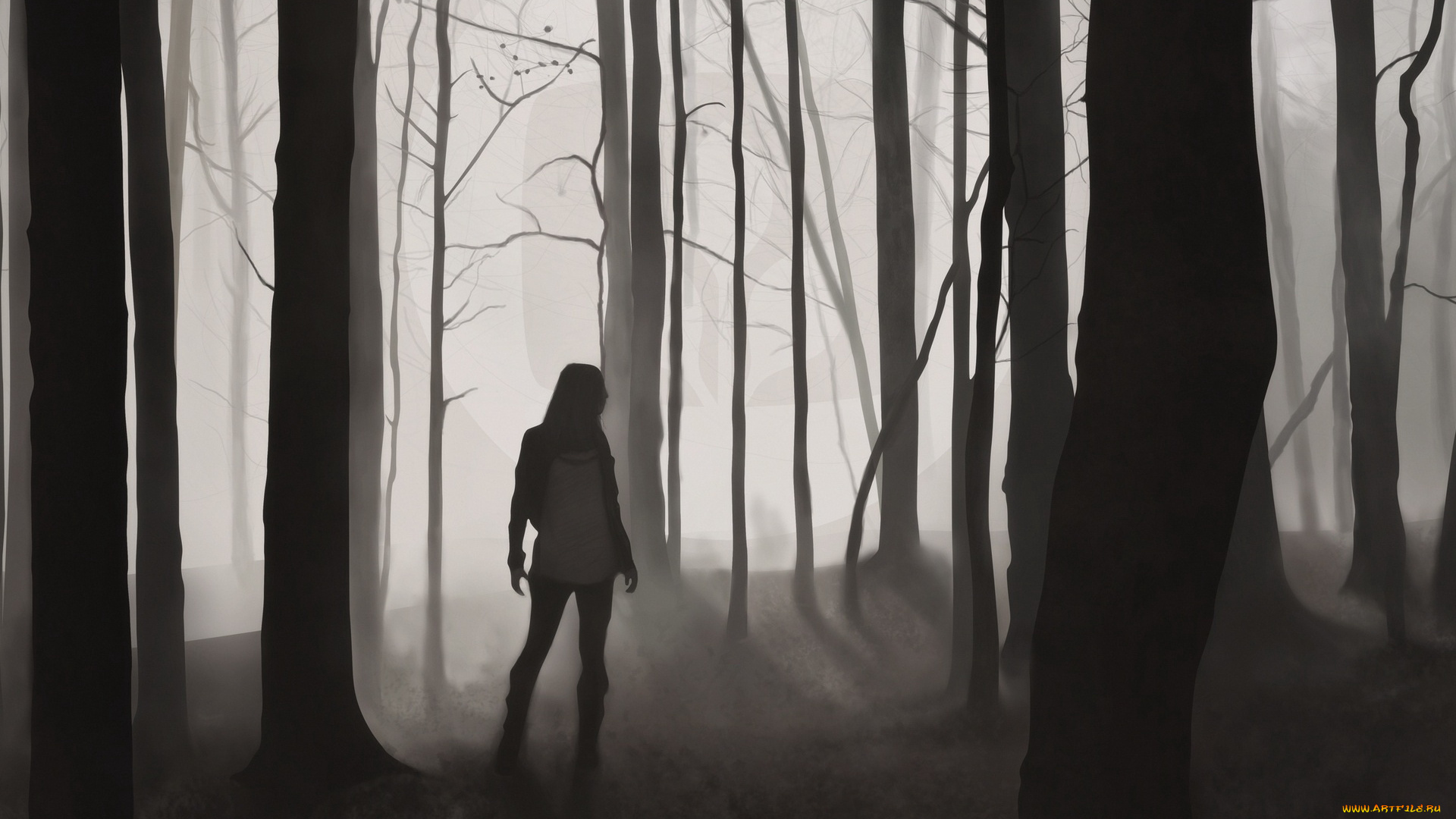 рисованные, люди, девочка, лес