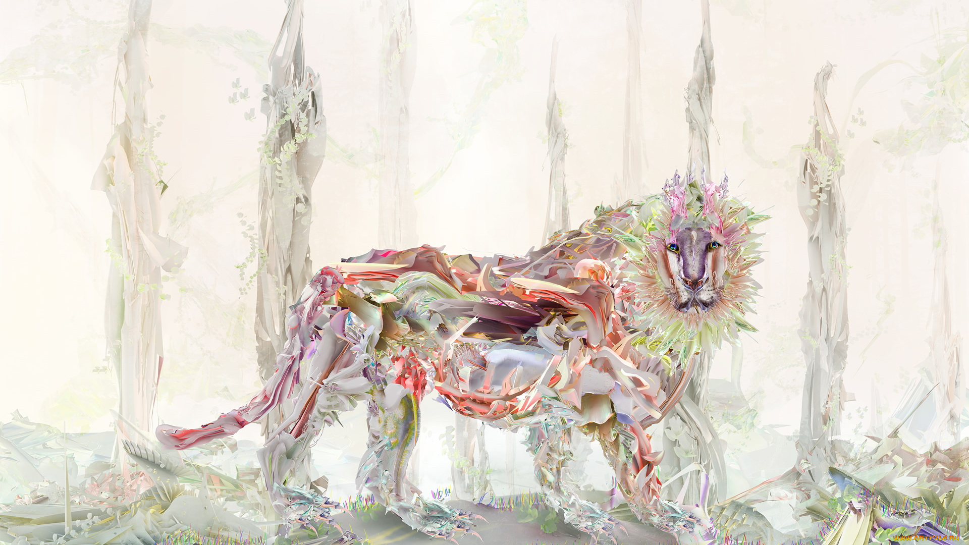 рисованные, животные, львы, лев