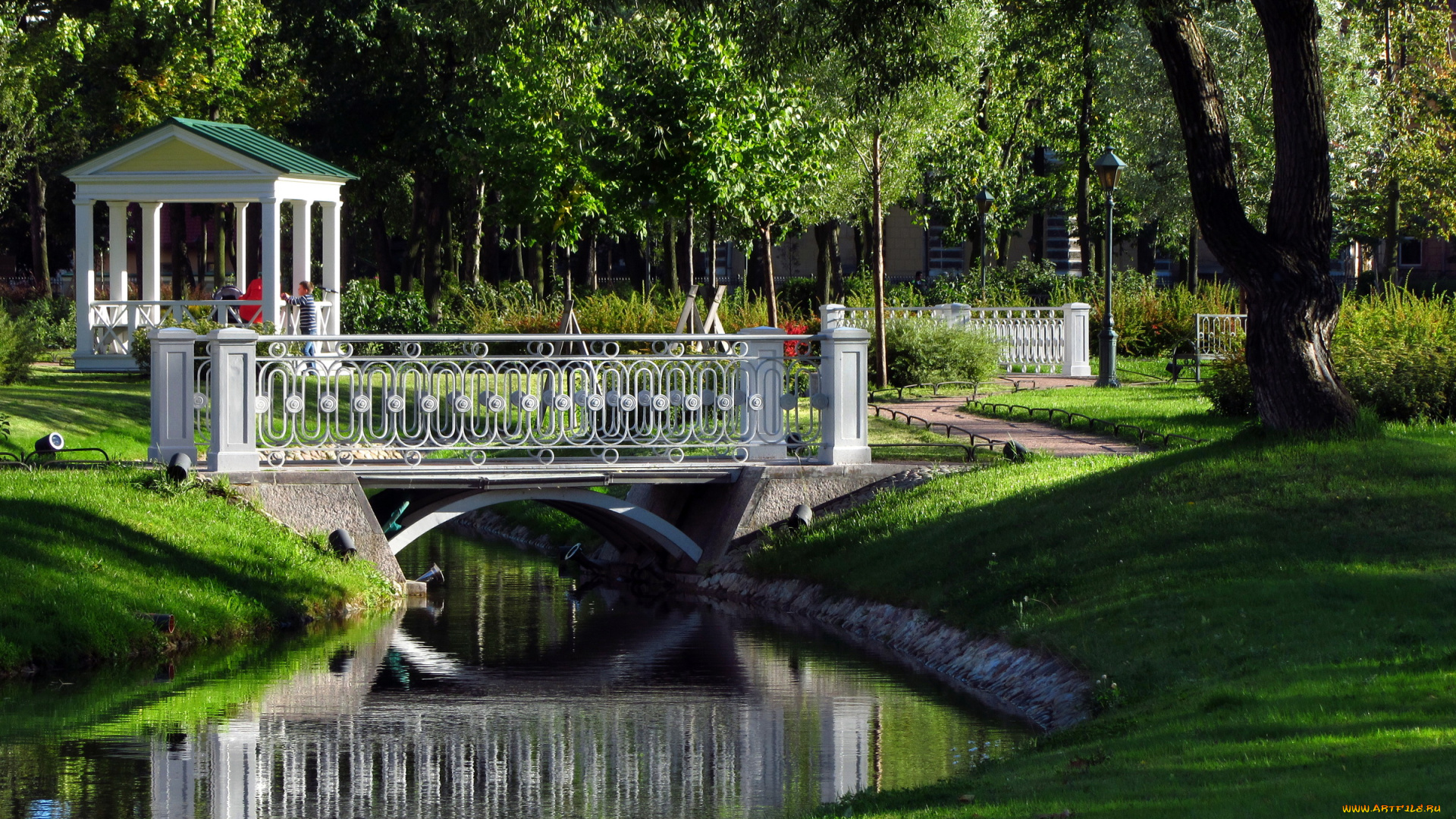 санкт, петербург, польский, садик, природа, парк, река, мостик