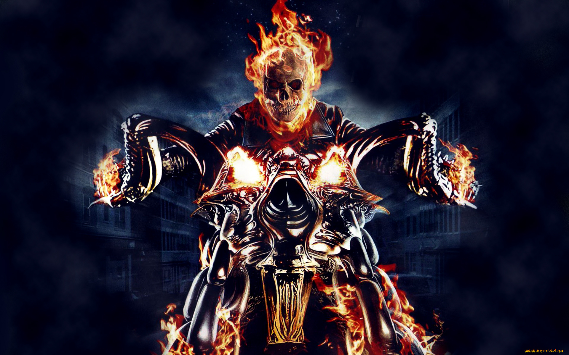 призрачный, гонщик, фэнтези, демоны, ghost, rider, огонь, скелет, байк, череп