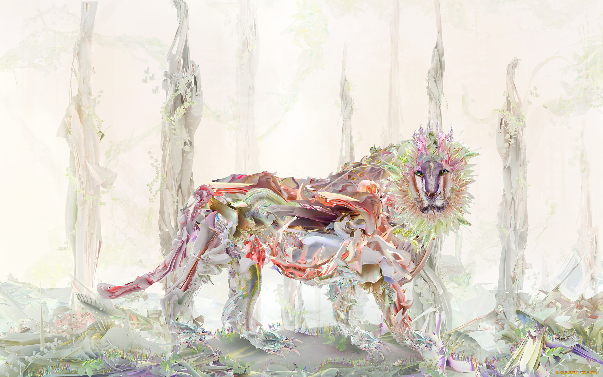 рисованные, животные, львы, лев