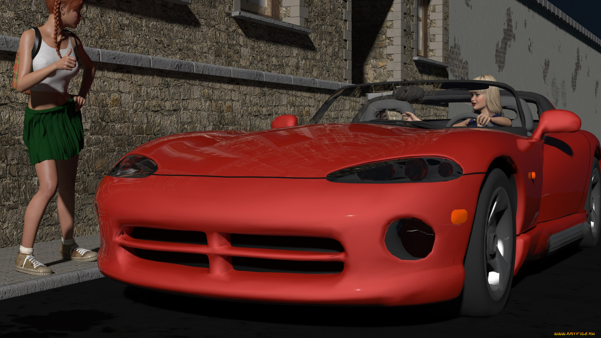 автомобили, 3д, девушки, автомобиль, улица