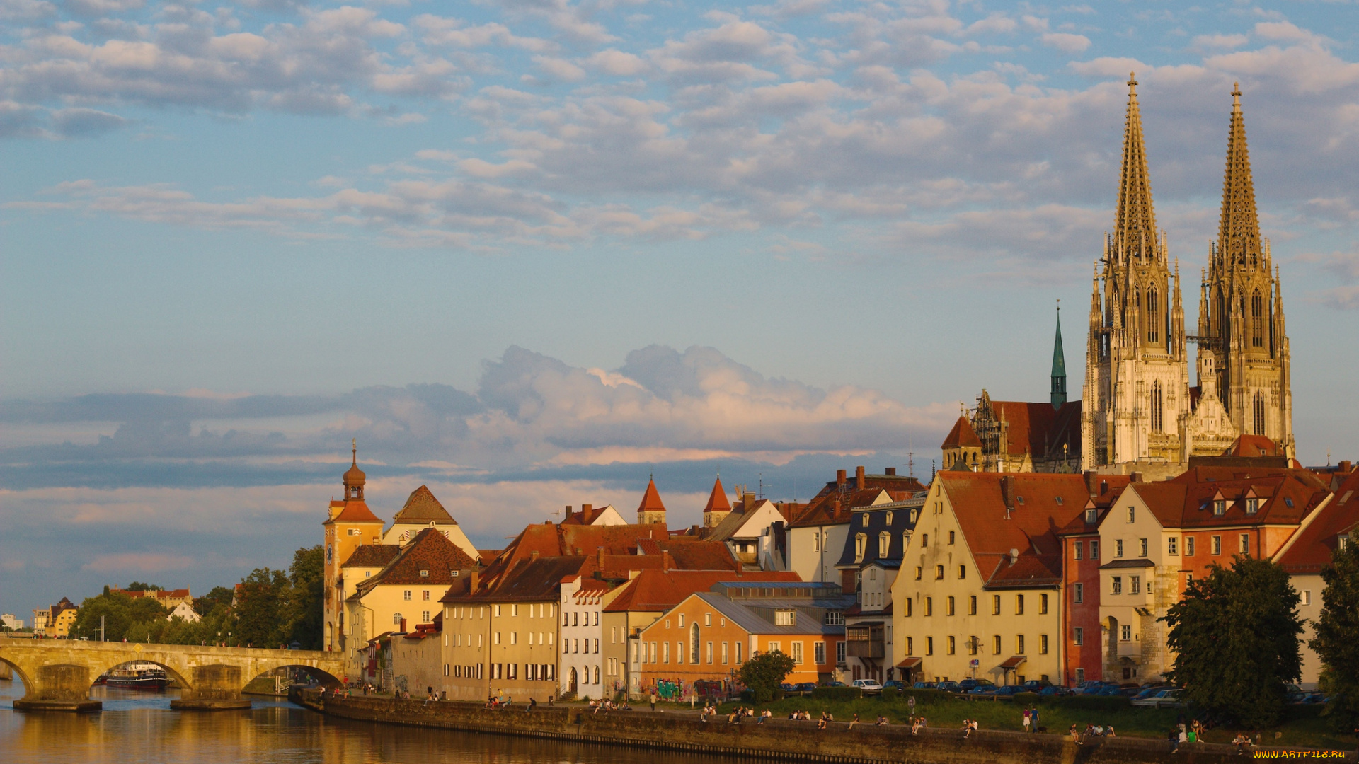 города, регенсбург, германия, река, собор