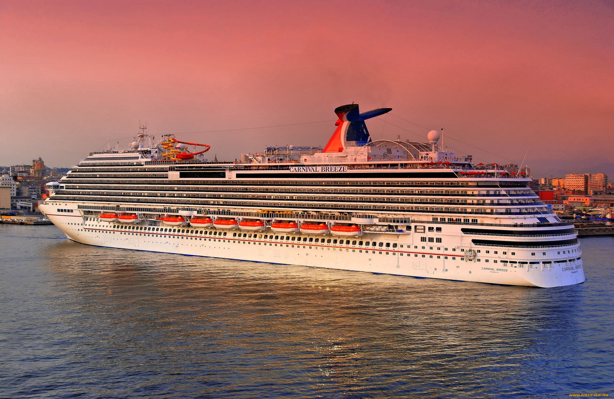 корабли, лайнеры, закат, круиз