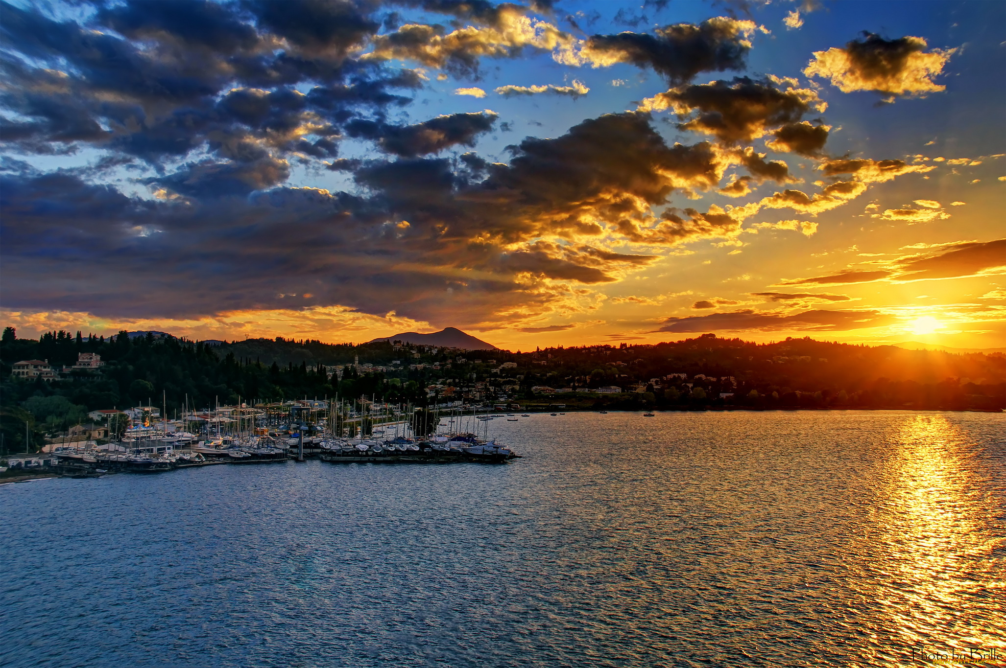 греция, керкира, города, пейзажи, море, дома, закат