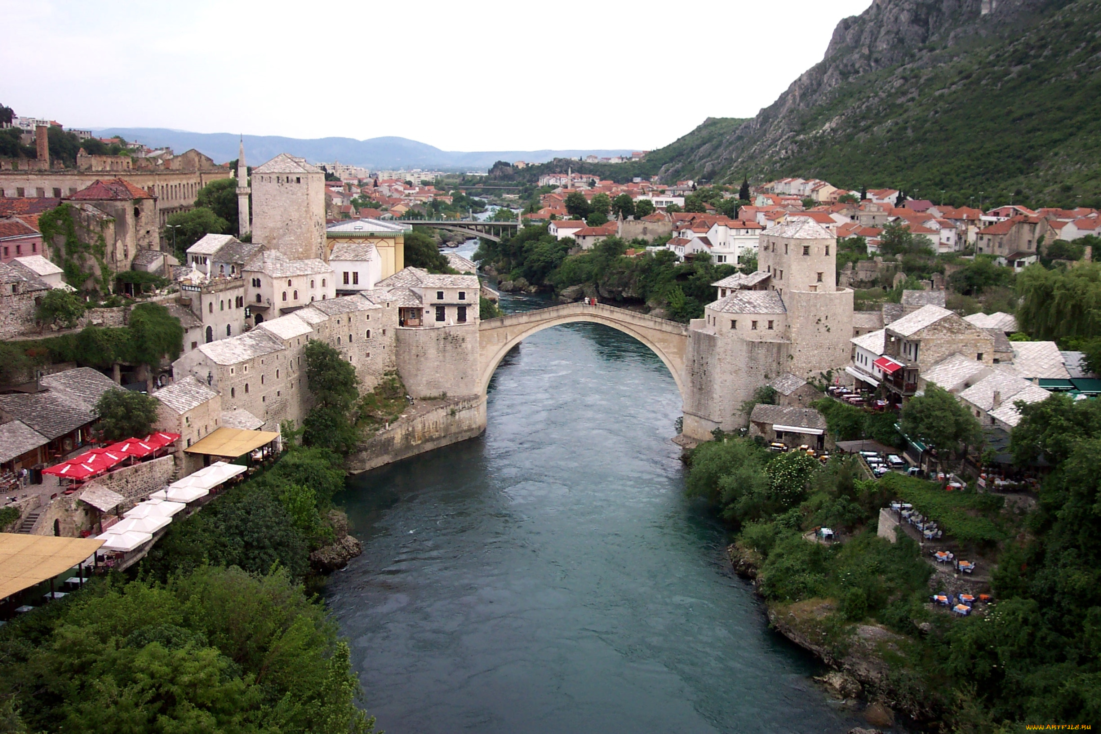 города, мостар, босния, герцеговина, река, мост, дома