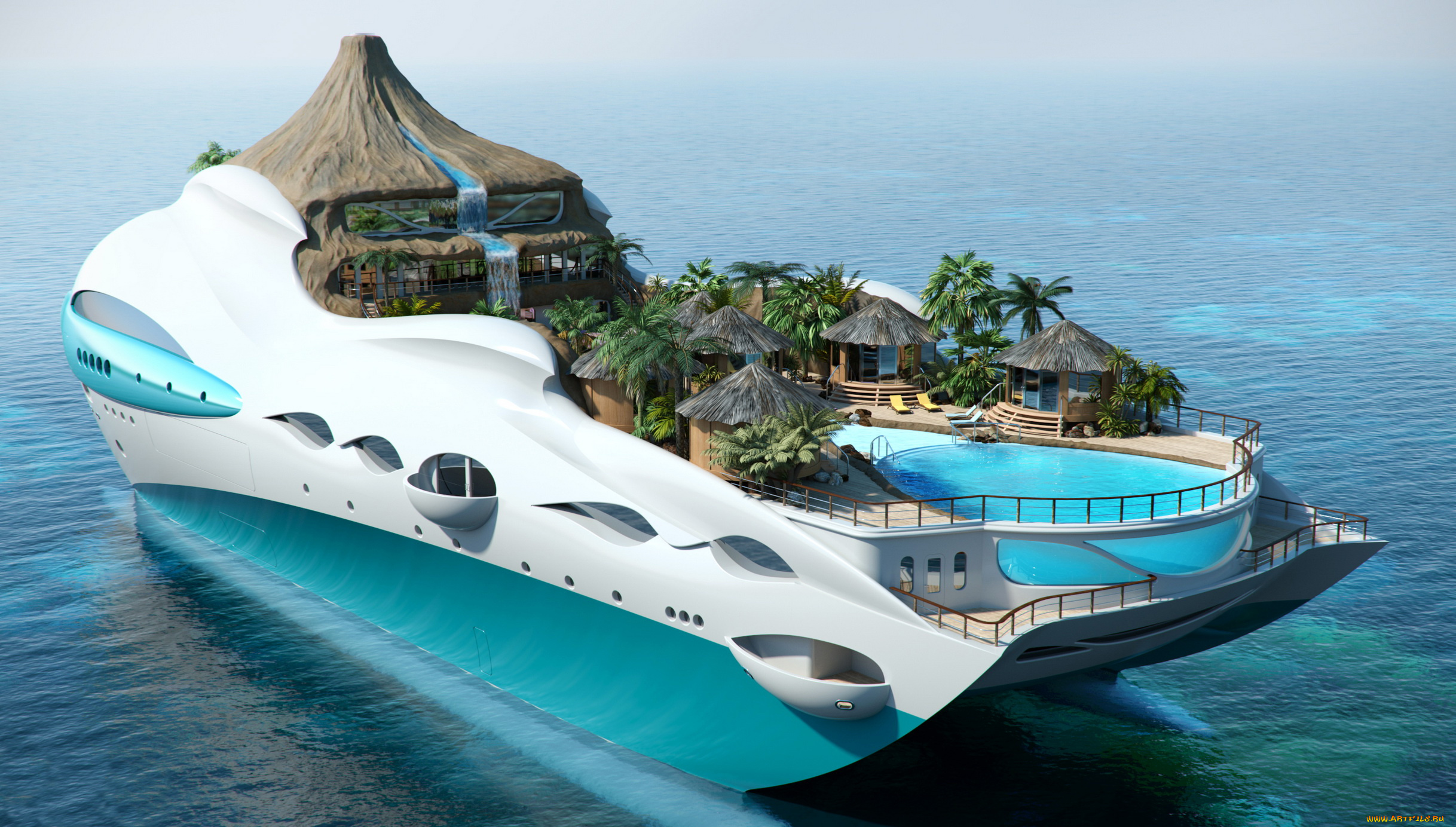 ‘tropical, island, paradise’, superyacht, корабли, 3d, суперяхта, море