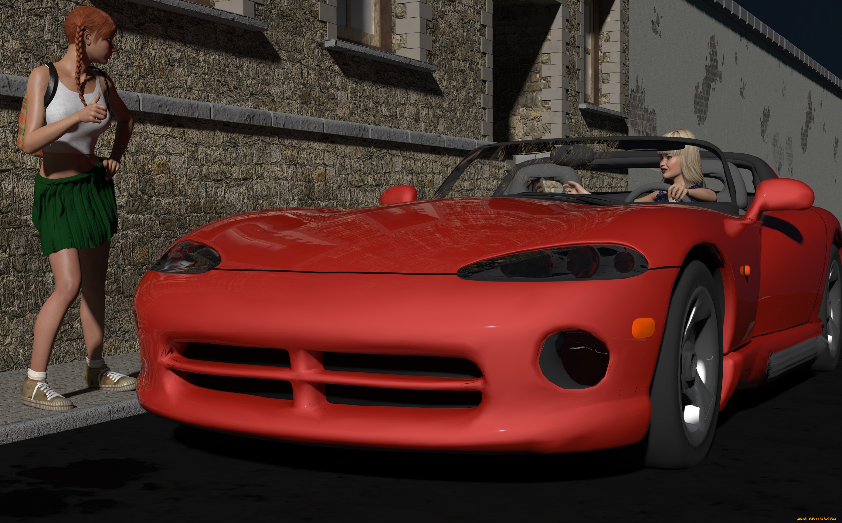 автомобили, 3д, девушки, автомобиль, улица