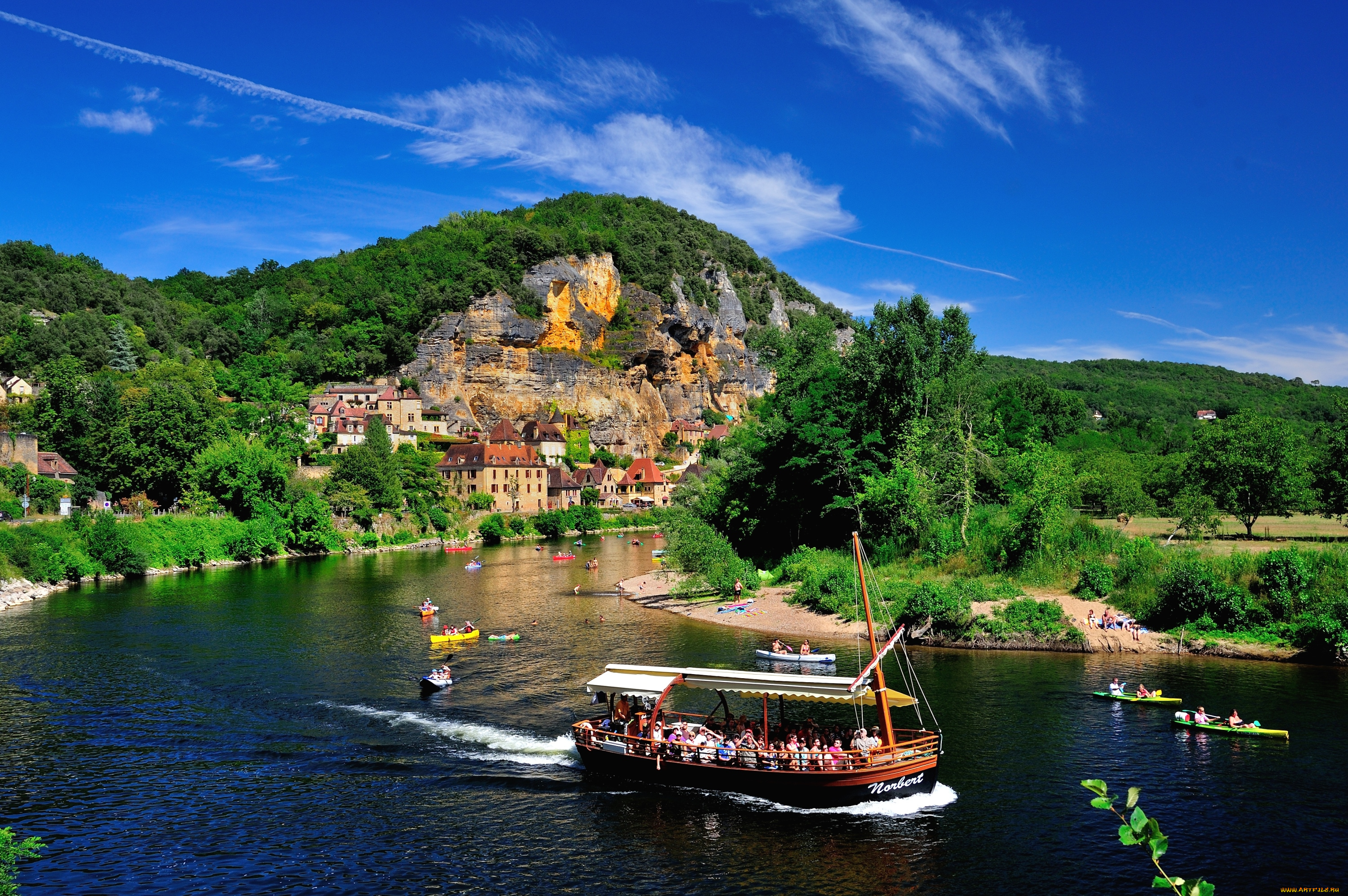 рокамадур, франция, города, пейзажи, река, скалы, дома