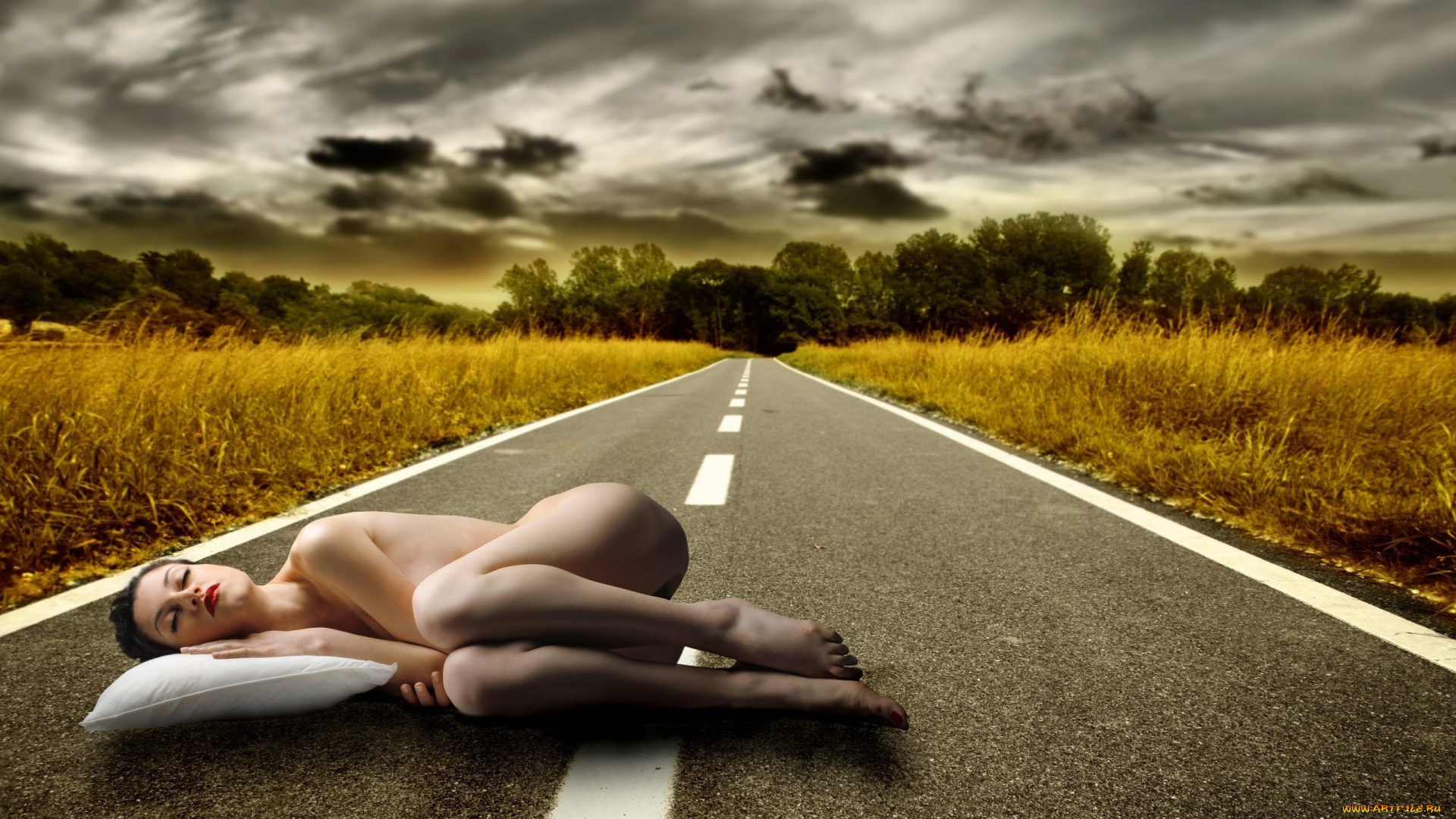 разное, компьютерный, дизайн, подушка, девушка, дорога, лежит