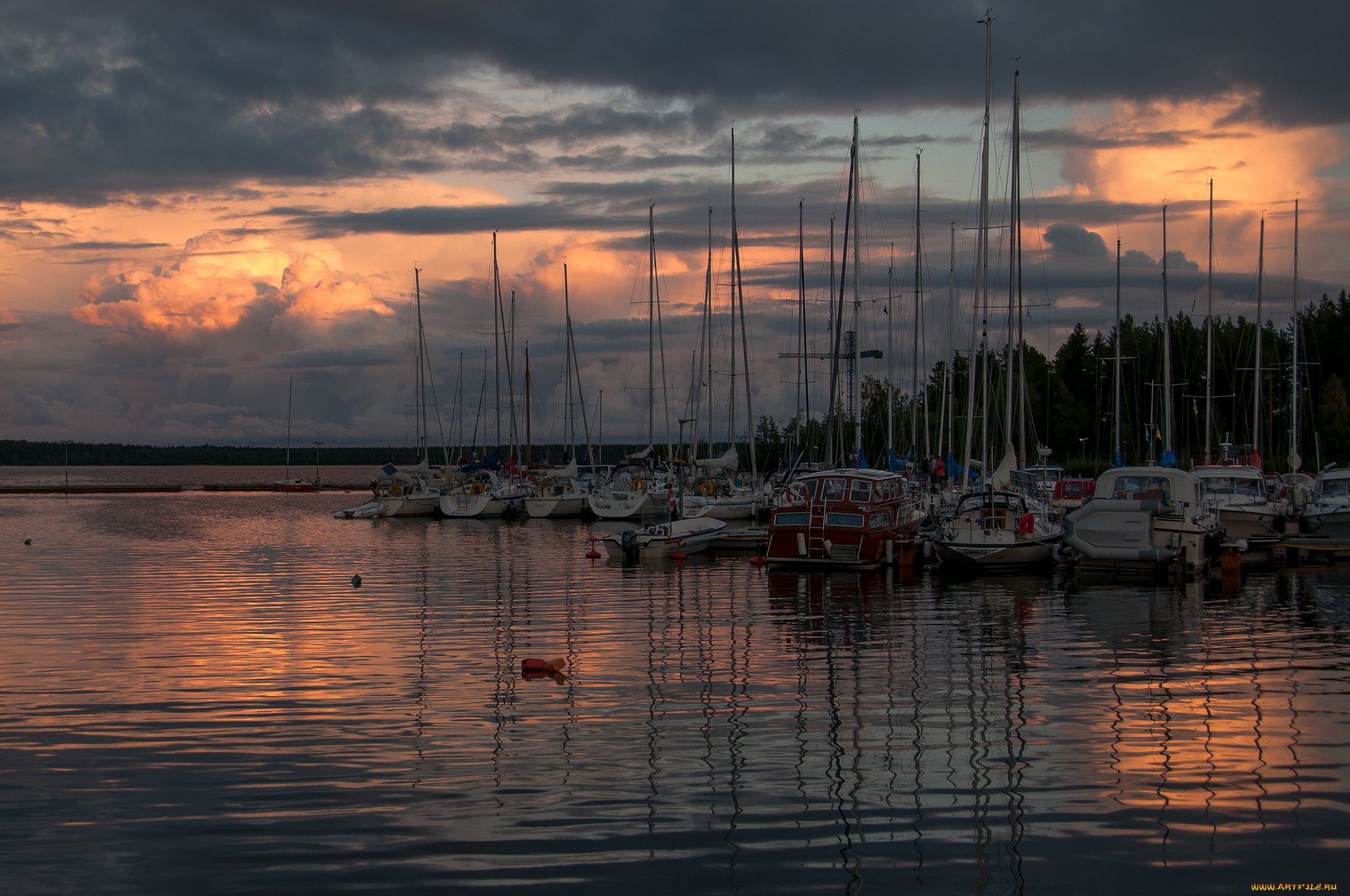 корабли, лодки, , шлюпки, закат, небо, пристань