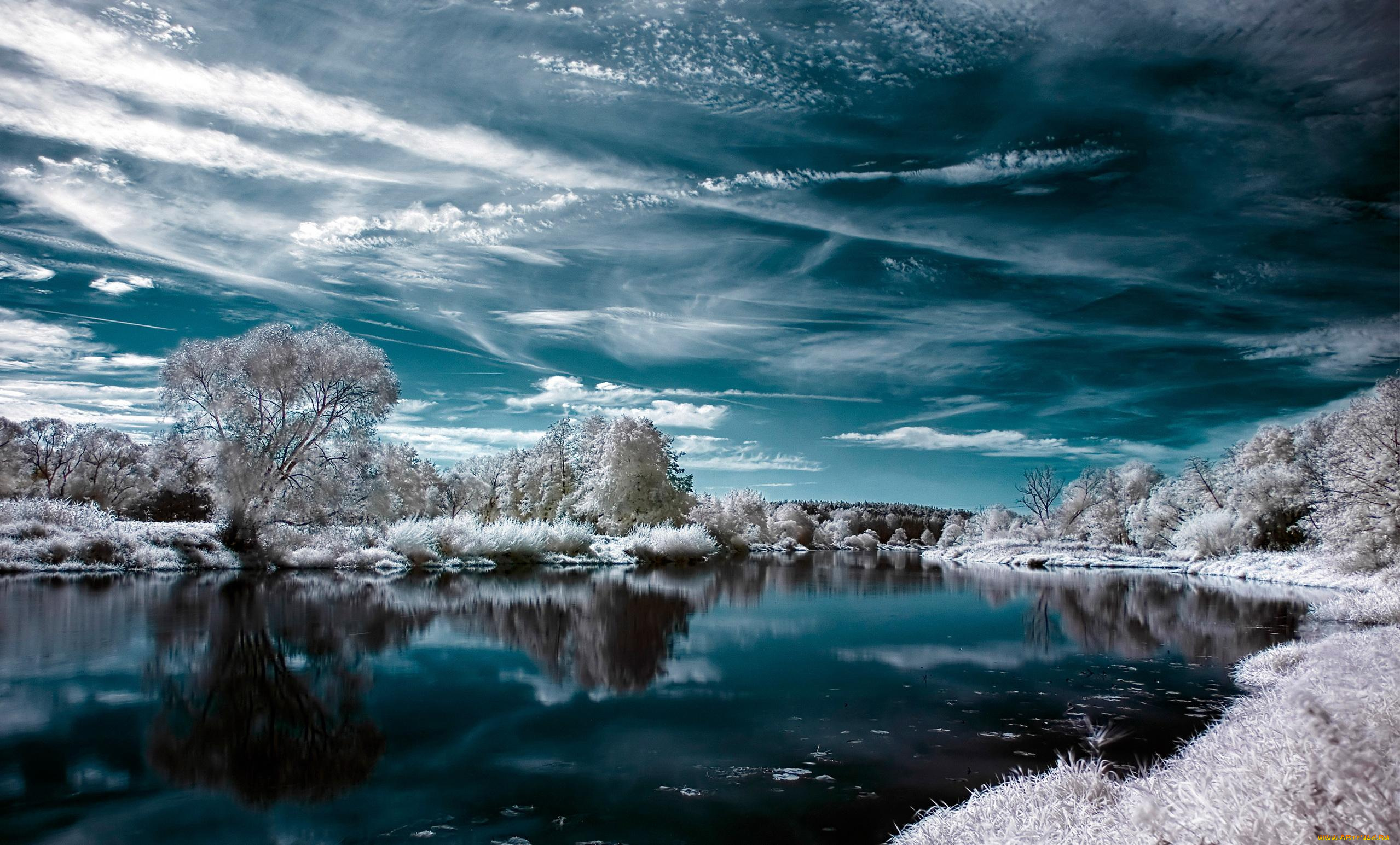 разное, компьютерный, дизайн, небо, деревья, озеро, природа