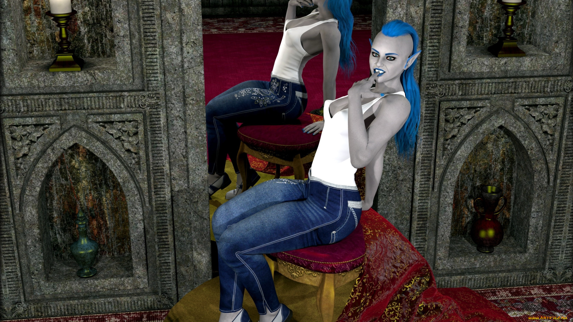 3д, графика, эльфы, , elves, фон, взгляд, эльфийка