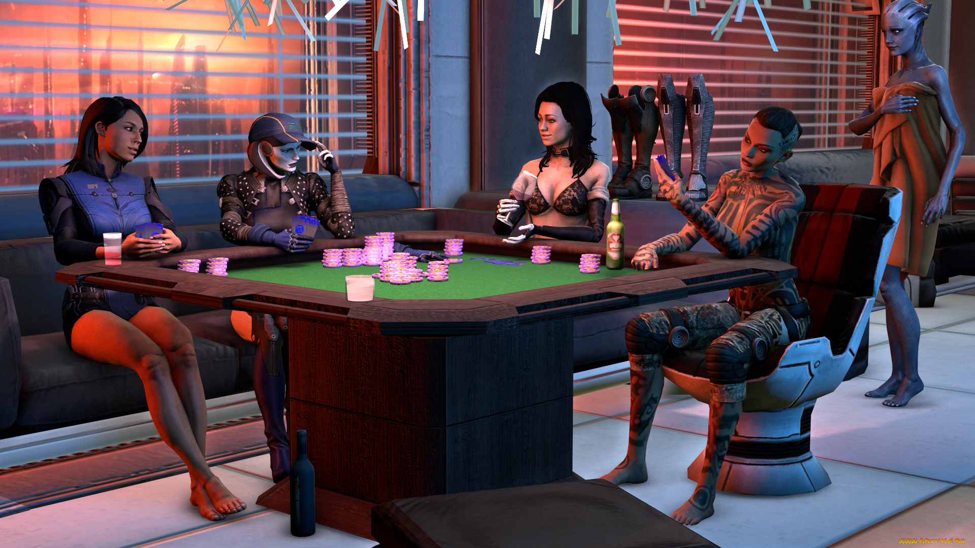 3д, графика, фантазия, , fantasy, взгляд, фон, девушки, фишки, стол, игра, казино