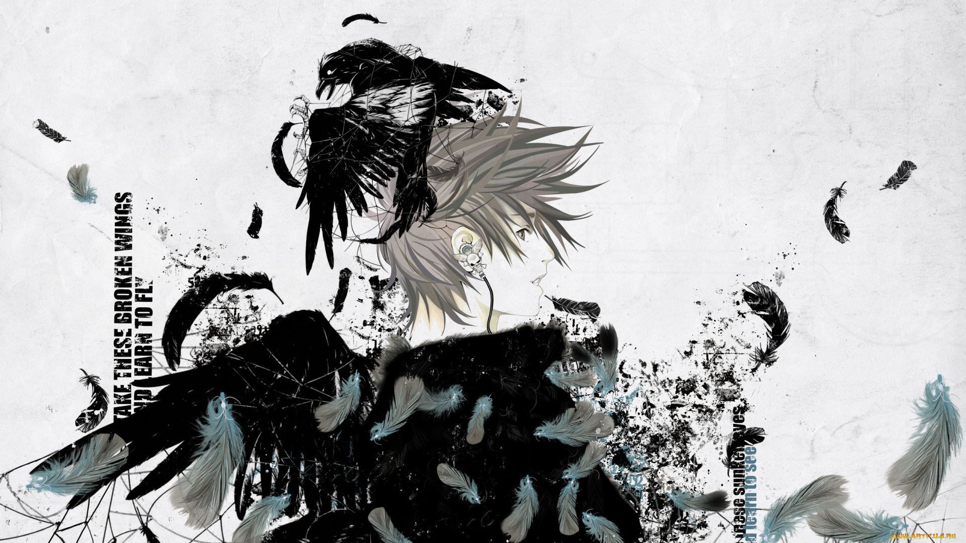 аниме, air, gear, wings, feathers, air, gear