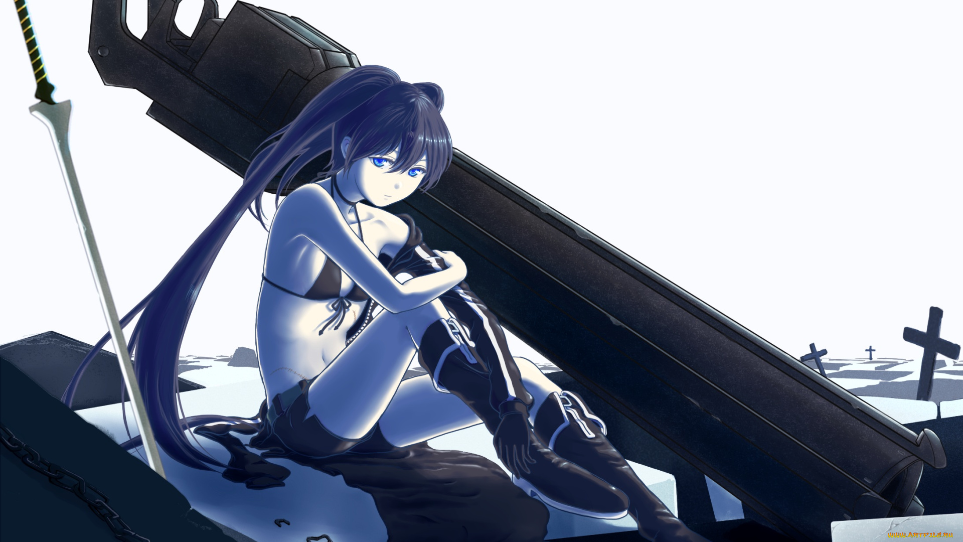 аниме, black, rock, shooter, оружие, kuroi, mato, black, rock, shooter, меч, девушка, арт, byo, daigakunote