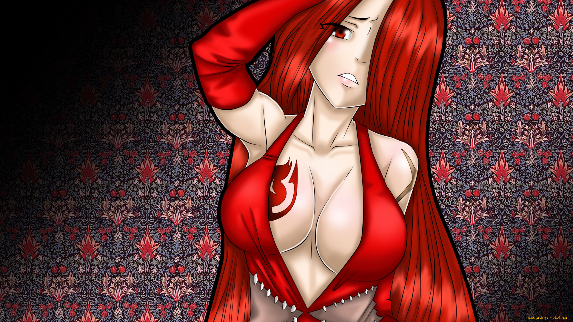 аниме, fairy, tail, рыжая, девушка, взгляд, фон