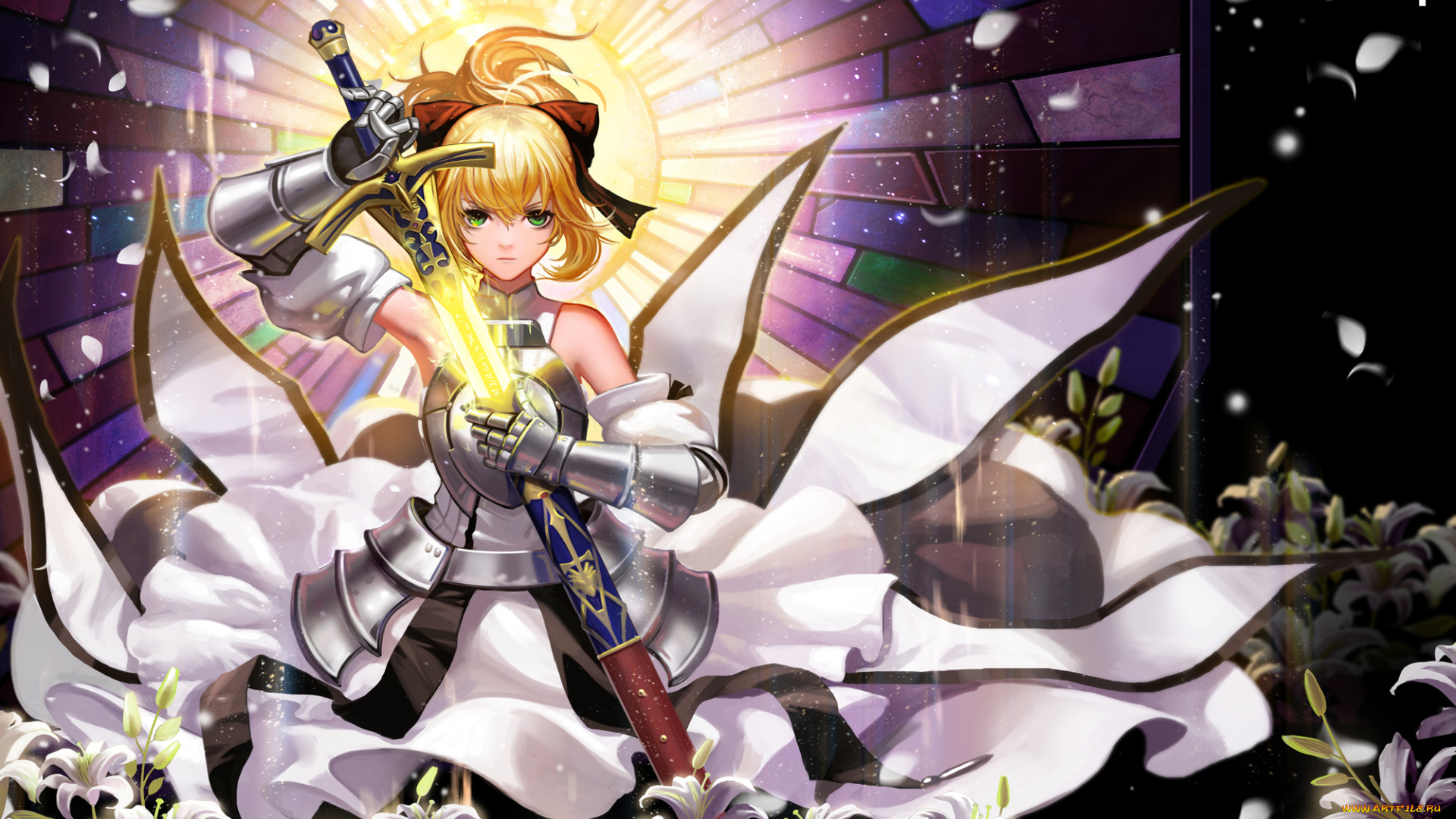 аниме, fate, stay, night, оружие, фон, взгляд, девушка