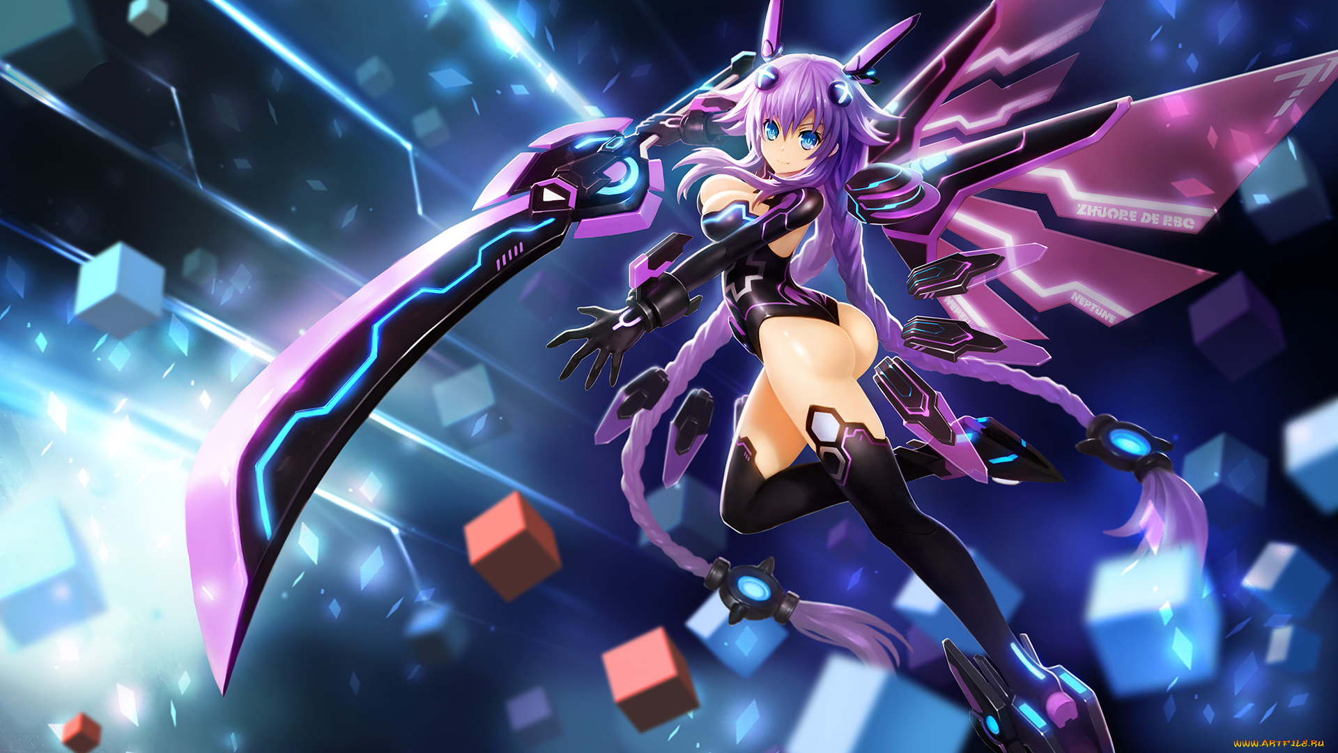 аниме, hyperdimension, neptunia, neptune, hyperdimension, neptunia, hanshu, попа, purple, heart, арт, девушка