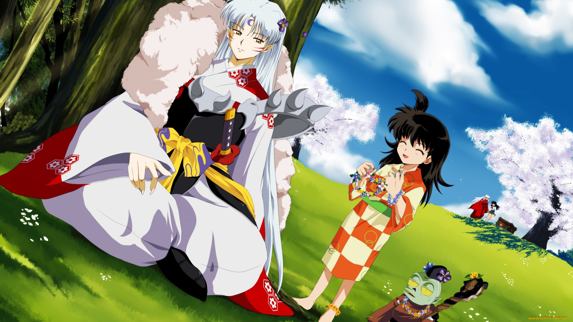 аниме, inuyasha, арт, сешимару, природа, джакен, рин
