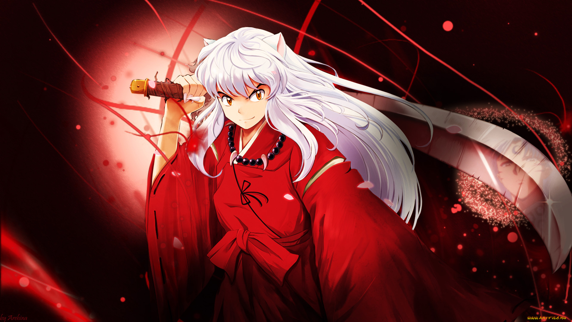 аниме, inuyasha, сешимару, меч, тессайга, арт, инуяша, отражение