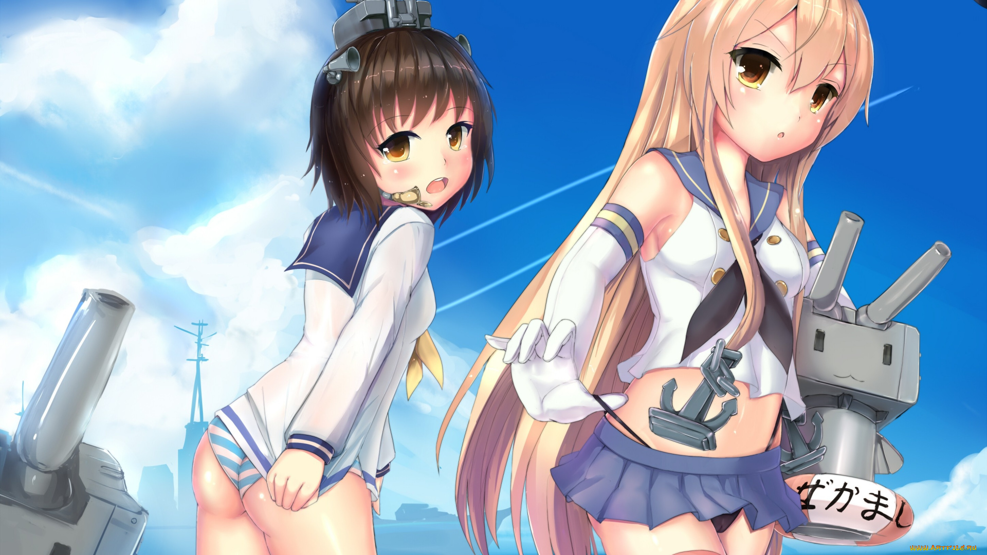 аниме, kantai, collection, девушки, взгляд, фон