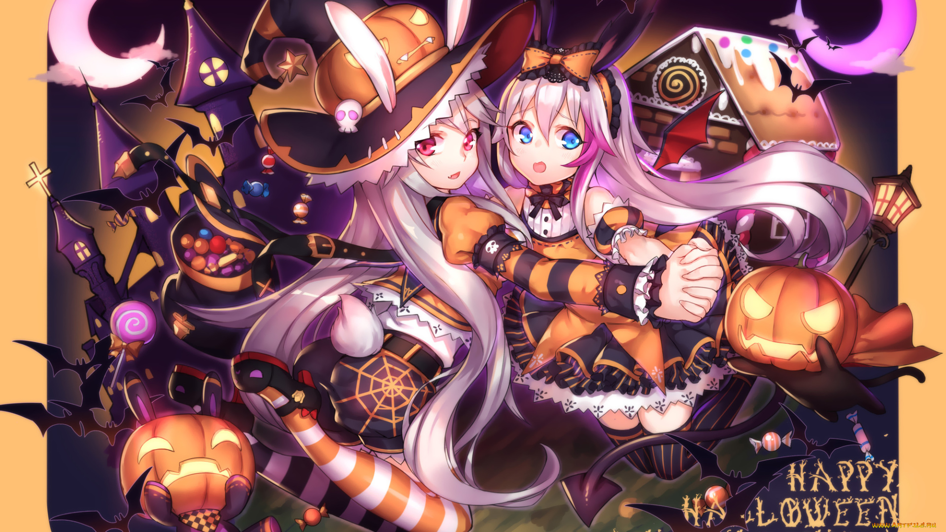 аниме, магия, , колдовство, , halloween, девочки, праздник, shennai, misha, tagme, character, арт, fantasy, frontier, хеллоуин