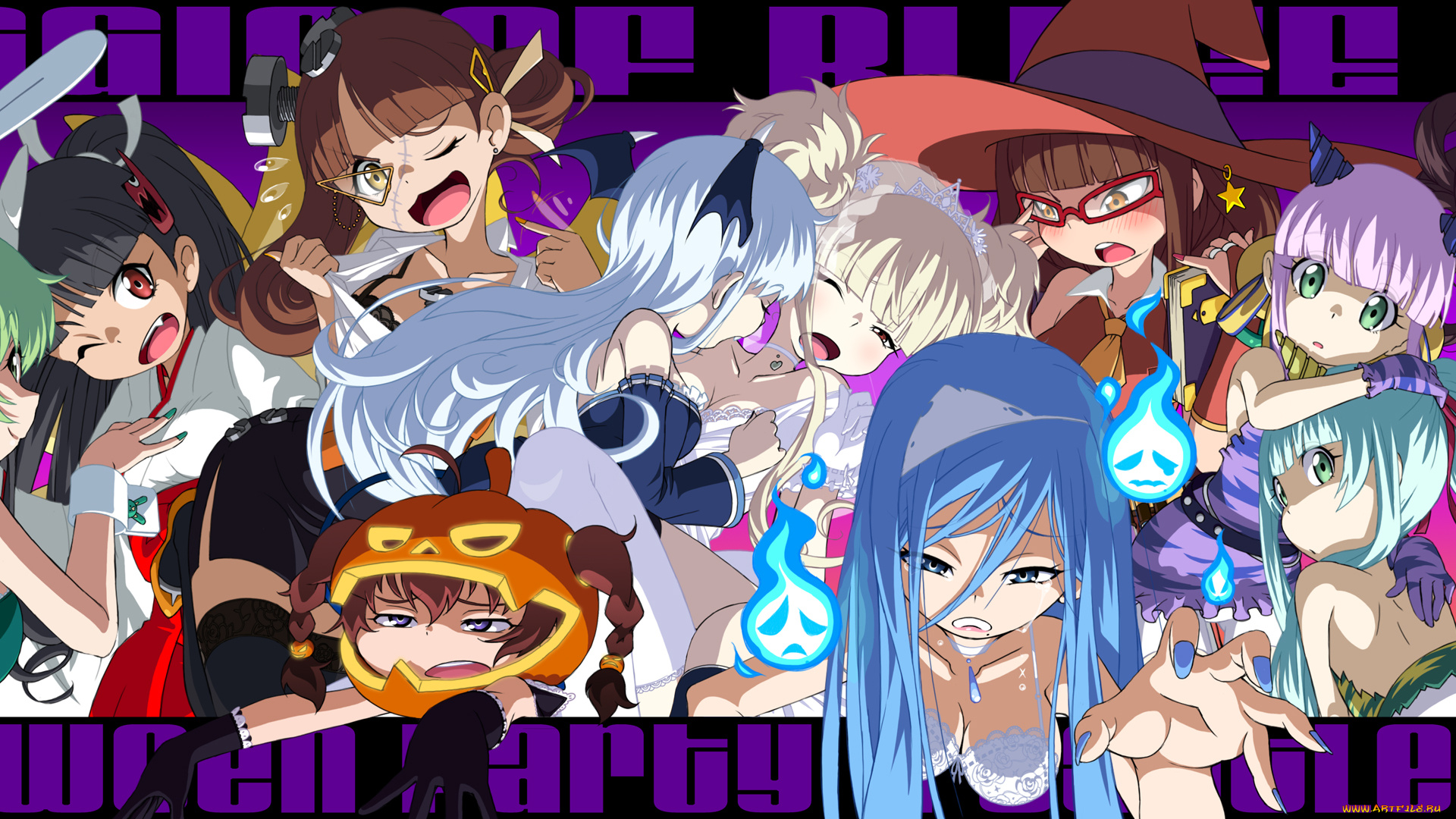 аниме, магия, , колдовство, , halloween, хеллоуин, праздник, девочки, арт, kamo-3