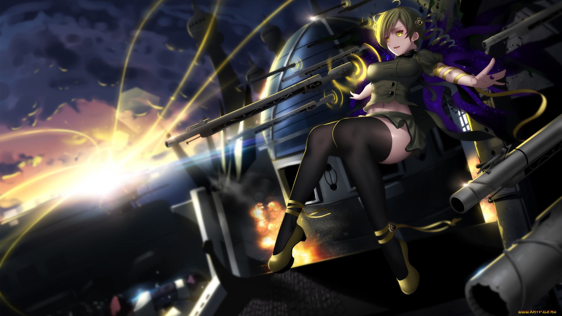 аниме, mahou, shoujo, madoka, magika, арт, hk, zxd0554, mahou, shoujo, madoka, magica, ночь, девушка, tomoe, mami, оружие