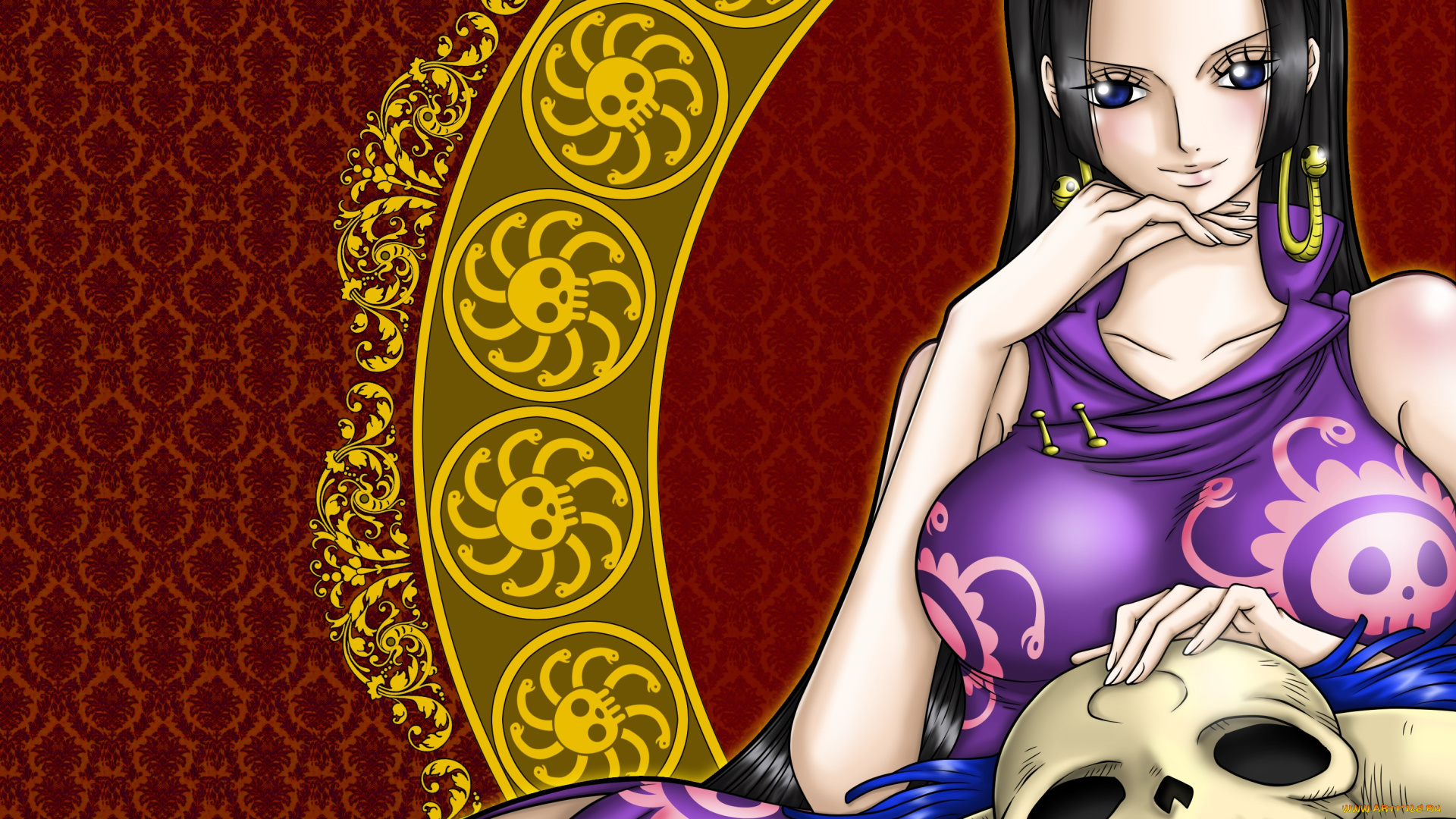 аниме, one, piece, девушка, череп, фон, взгляд