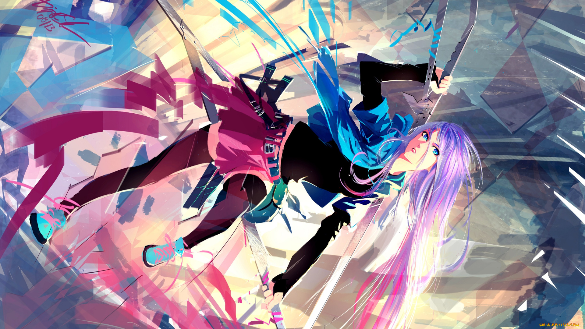 аниме, оружие, , техника, , технологии, арт, девушка, абстракция, меч