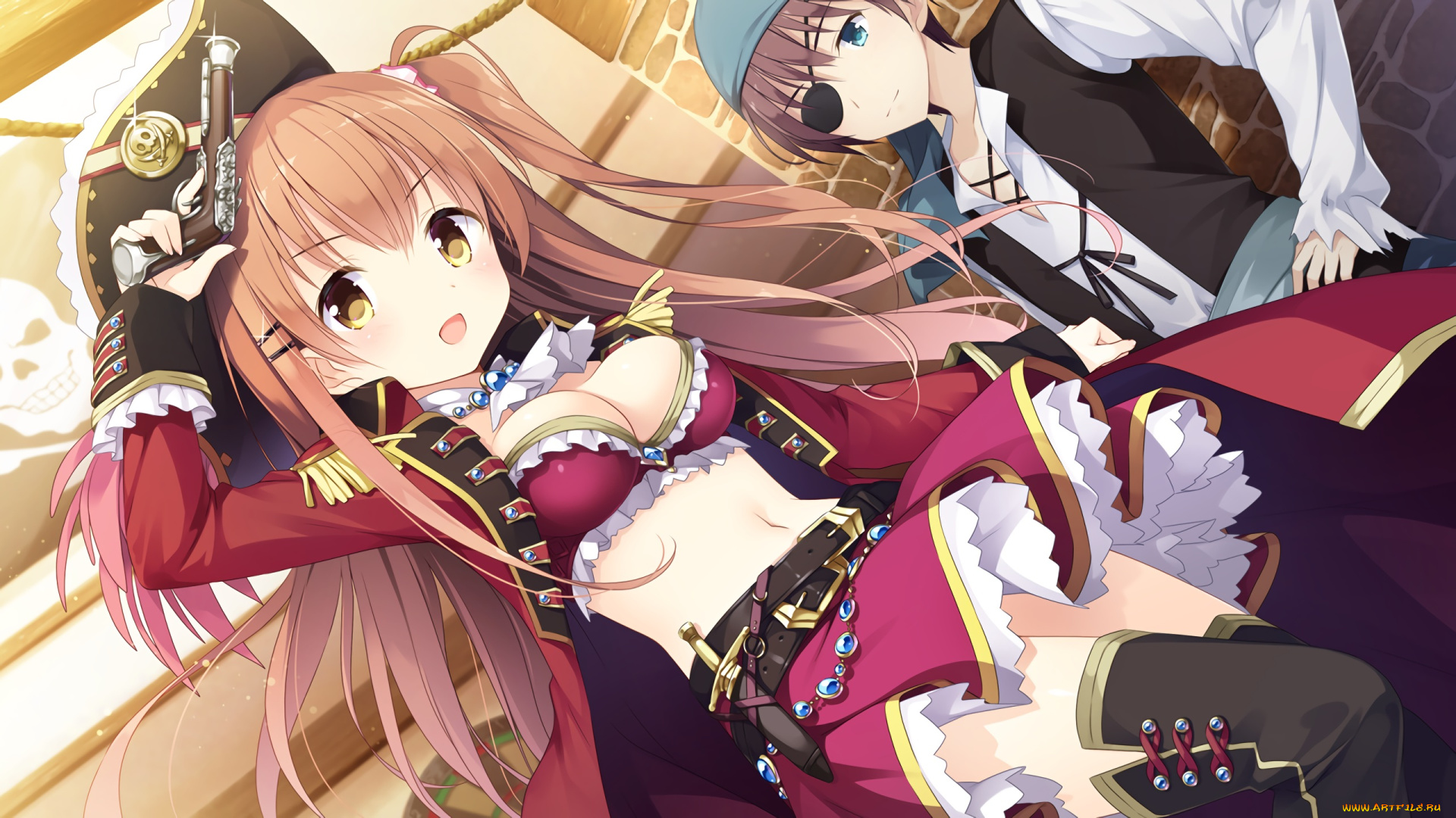 аниме, оружие, , техника, , технологии, девушка, взгляд, фон, грудь, декольте, пистолет