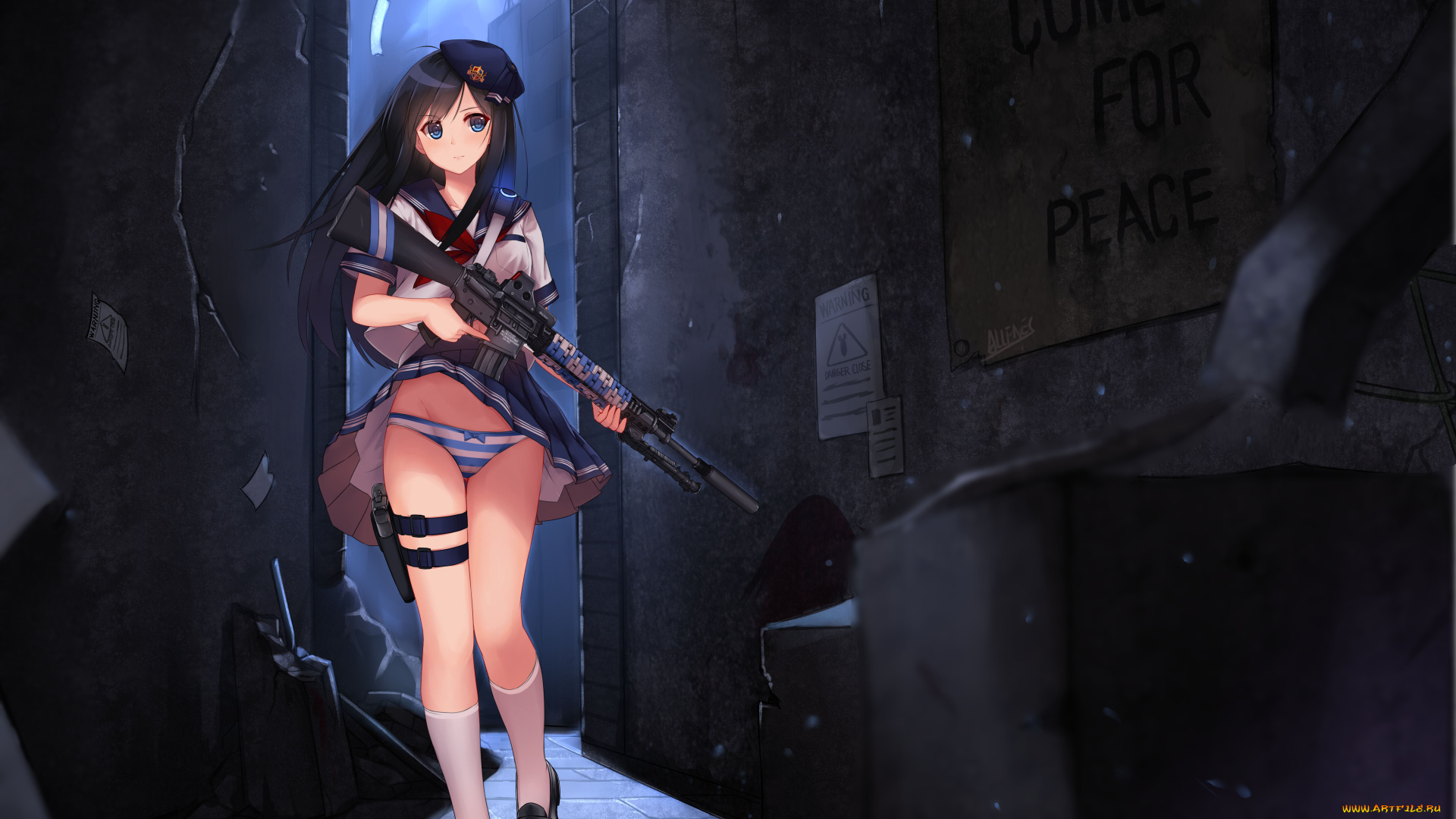 аниме, оружие, , техника, , технологии, фон, взгляд, девушка