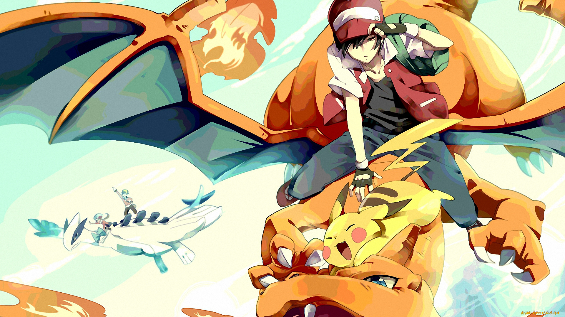 аниме, pokemon, lugiau, pikach, charizard, монстр, тренер, покемон