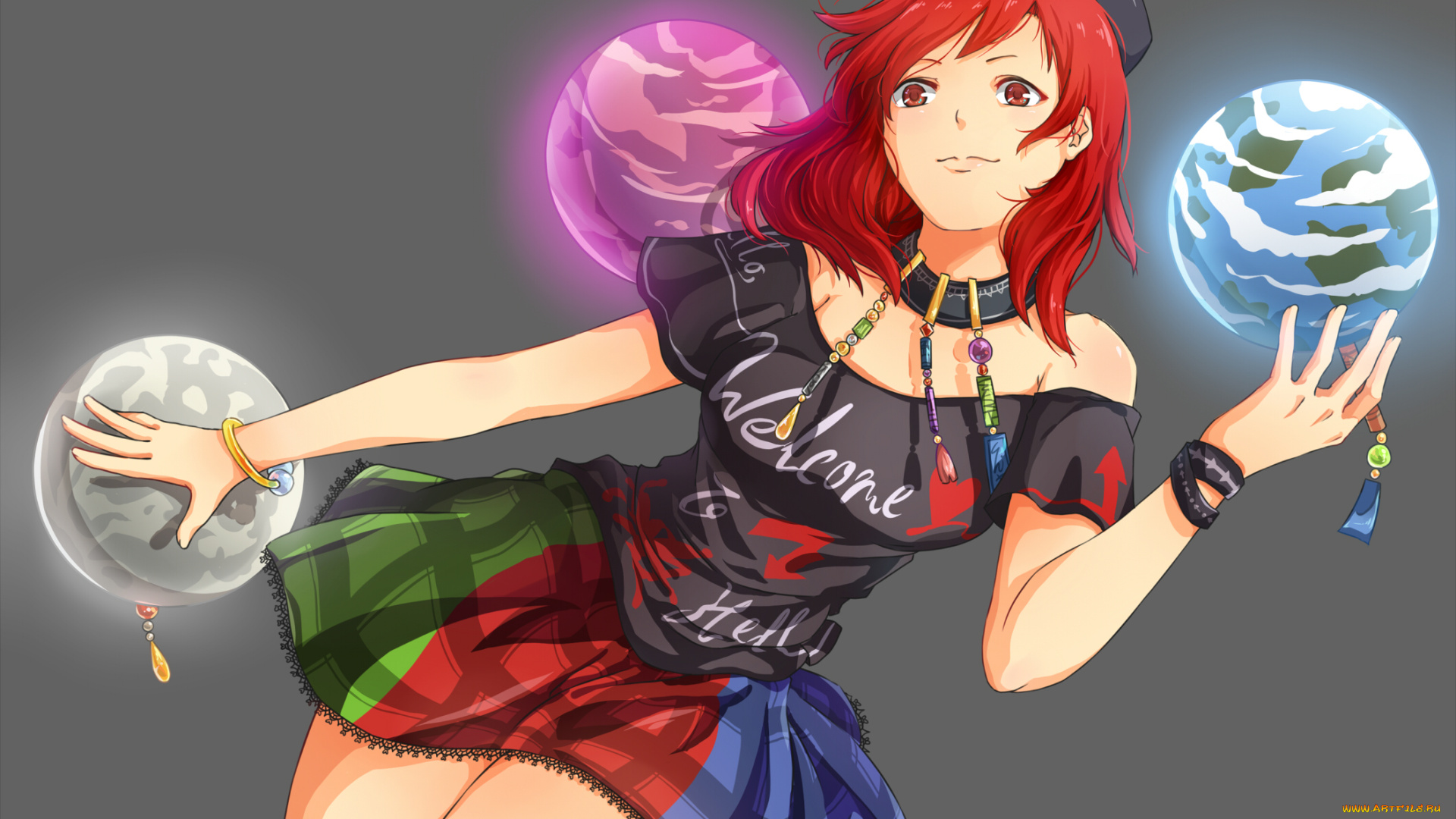 аниме, unknown, , другое, шары, фон, взгляд, девушка