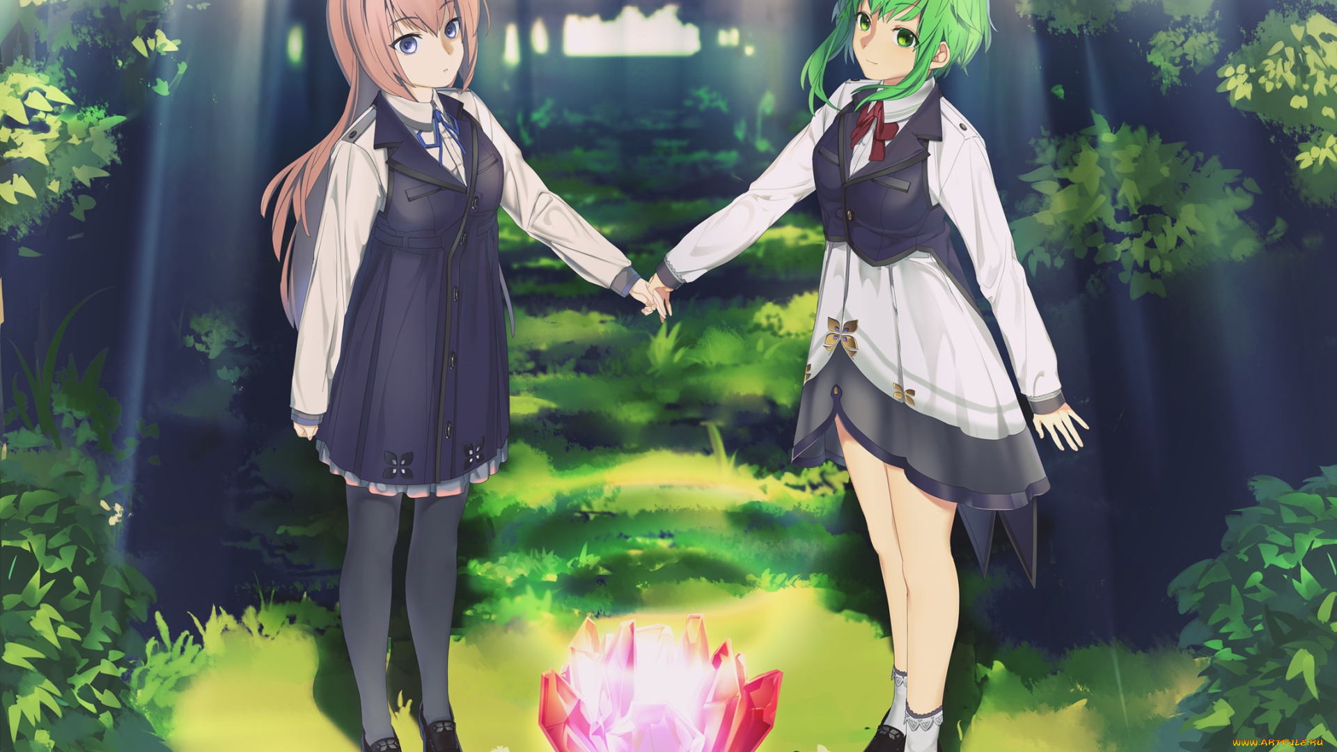 аниме, vocaloid, megurine, luka, gumi, арт, keishi, природа, девушки, кристаллы