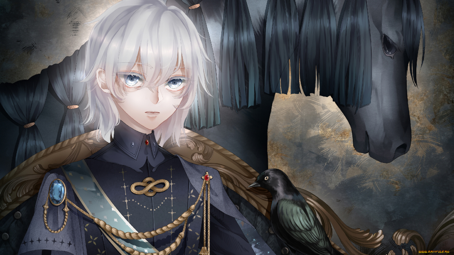 аниме, животные, , существа, лошадь, парень