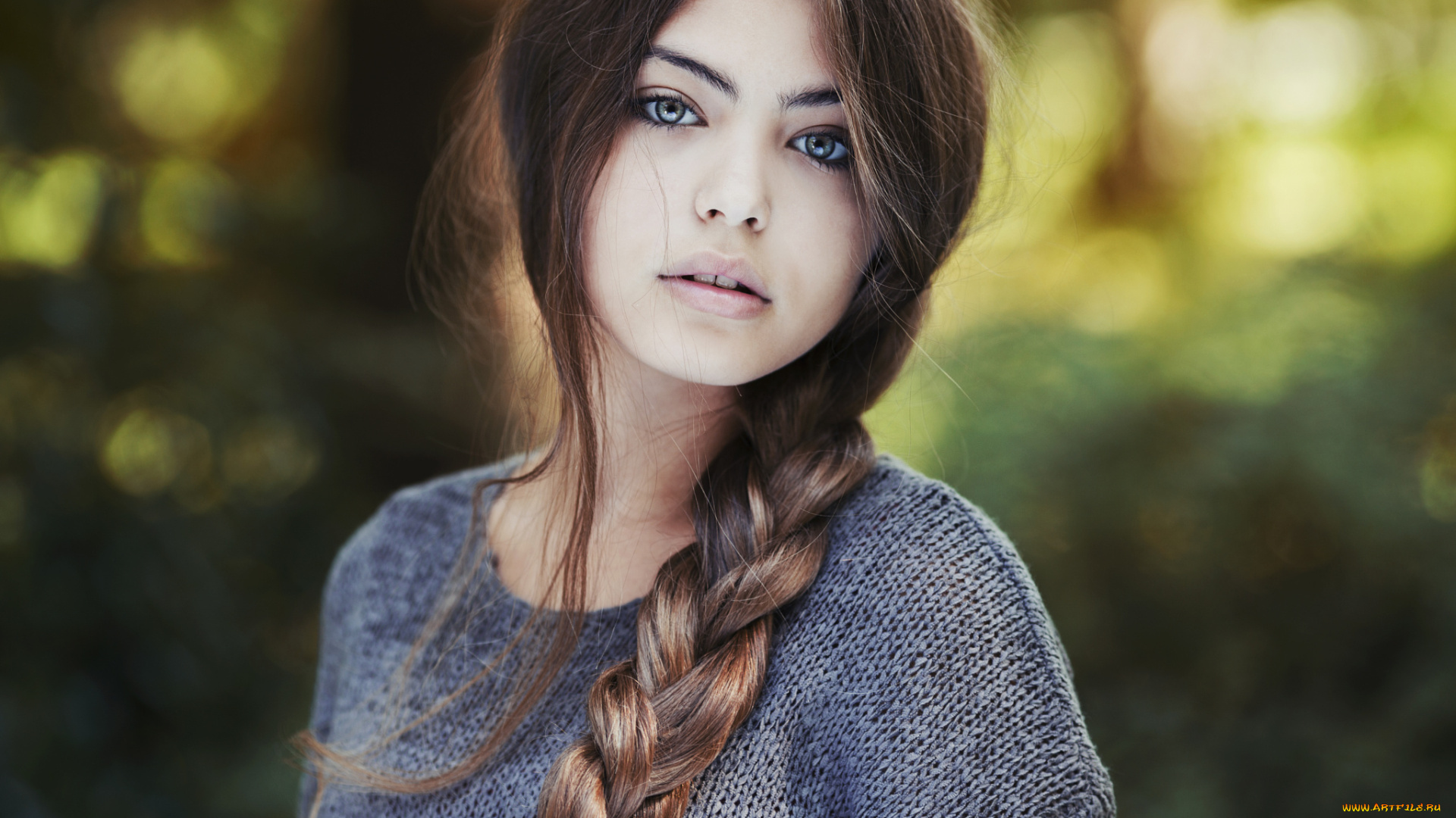 девушки, -unsort, , лица, , портреты, джемпер, природа, взгляд, девушка, шатенка, коса